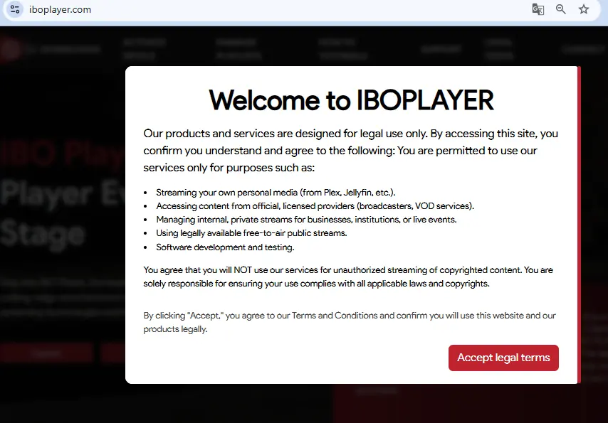 IBO Player jogi feltételek elfogadása